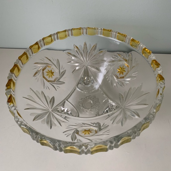 Vintage 1970s glass punch bowl with amber accents - Picture 5 of 9